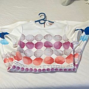 Ted Baker London White and Pink Hexagon Dress